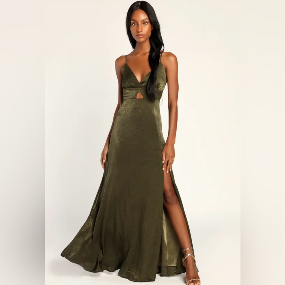 Elegant Olive Green Evening Dress